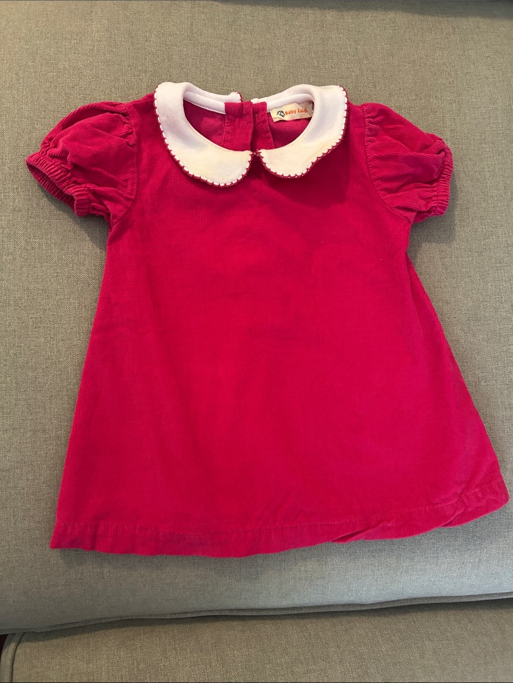 Girls' Bright Pink Corduroy Dress with White Peter Pan Collar